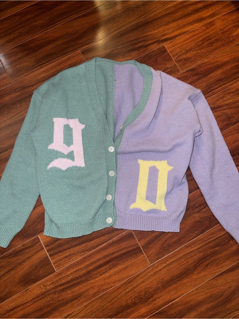 SHEIN Mint & Lavender Two-Tone Graphic Button Cardigan